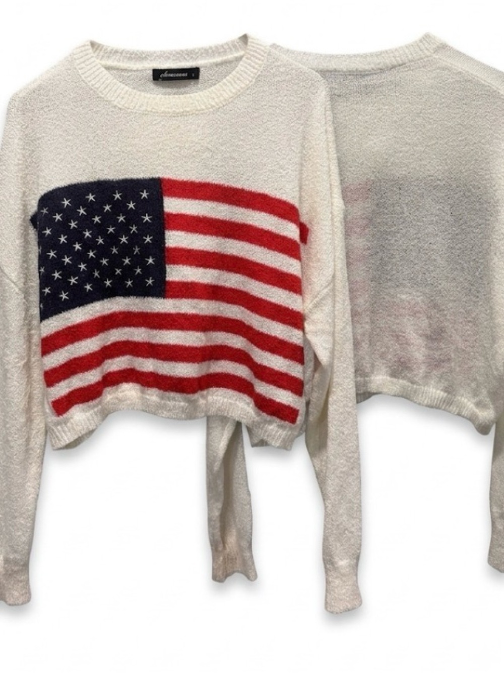 Olivaceous Crop Sweater Graphic Light Knit Fourth of July Oversized Small